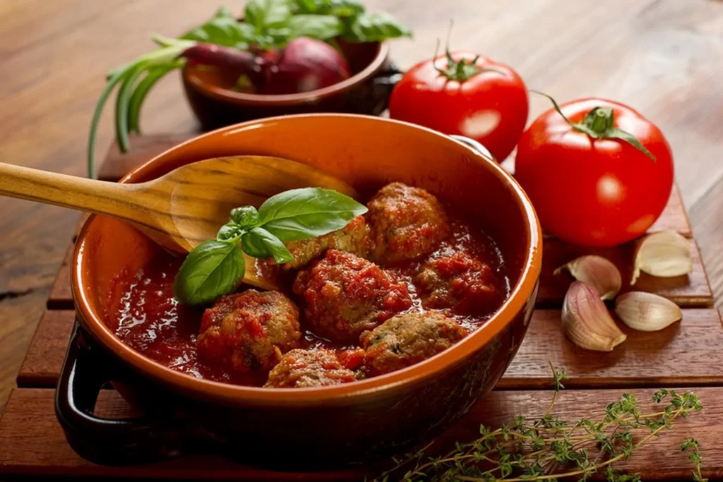 Albóndigas con tomate y albahaca